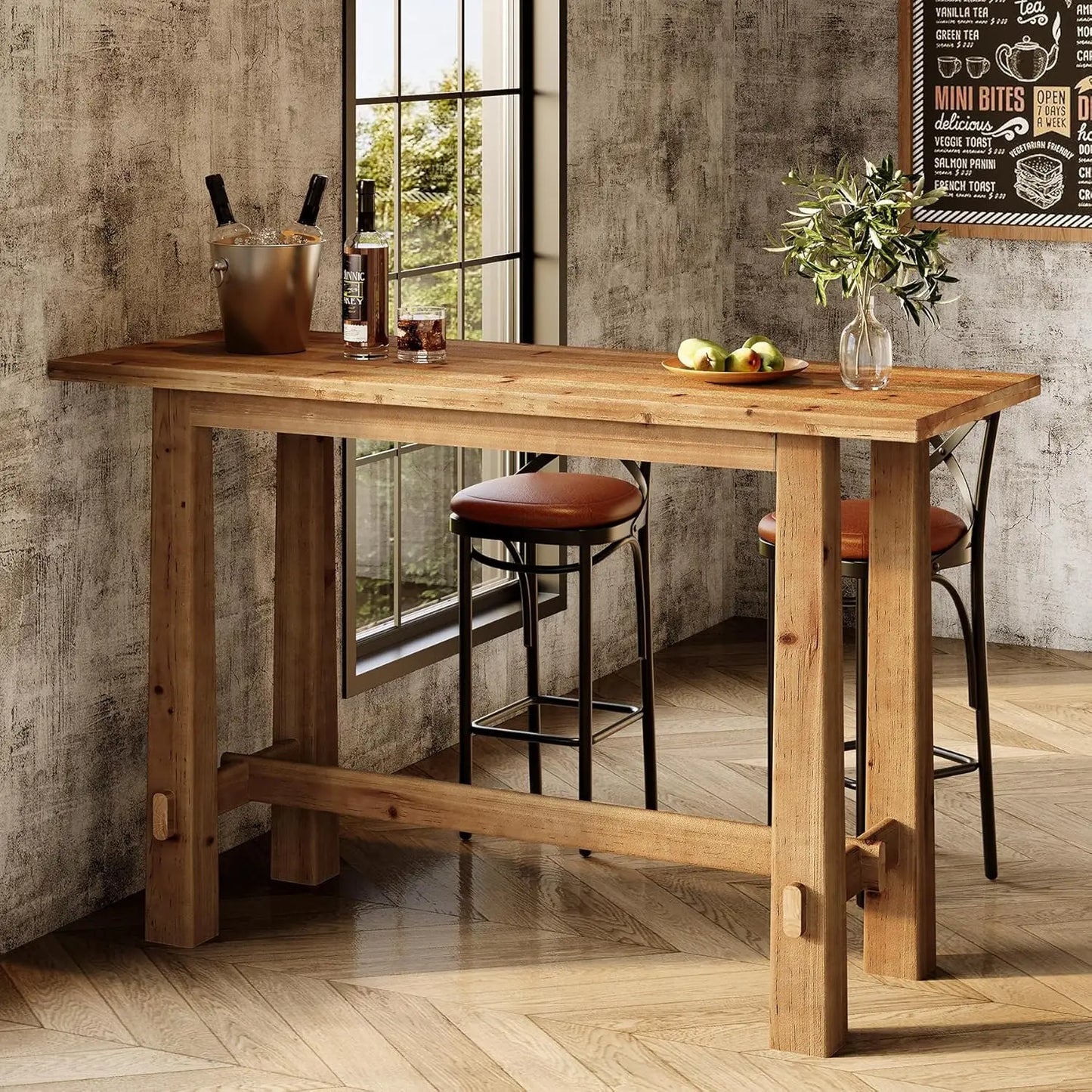 Solid Wood Bar Table Rustic High Top Dining For Kitchen And Home