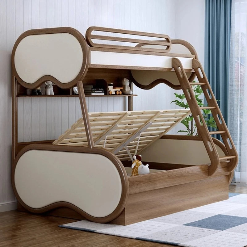 Omgd Modern Luxury Ash Wood Double Bunk Bed With Storage