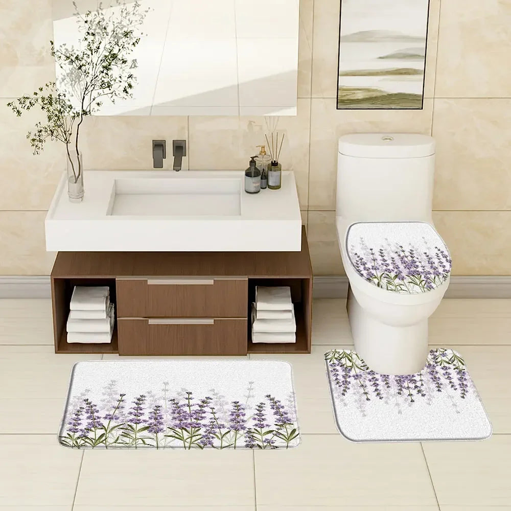 Purple Lavender Vineman Botanical Bath Rug Set For Bathroom Decor