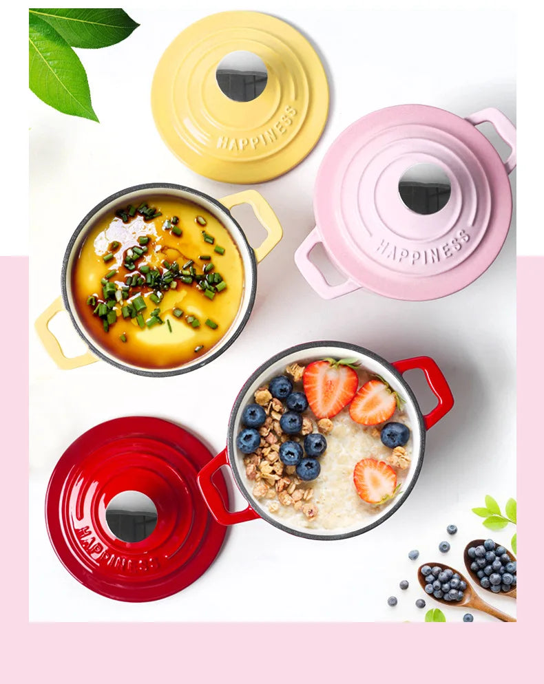 Physically Non-Stick Mini Stew Pot, Enameled Cast Iron Small Milk Pan, All Stove Compatible Soup Casserole Slow Cooker