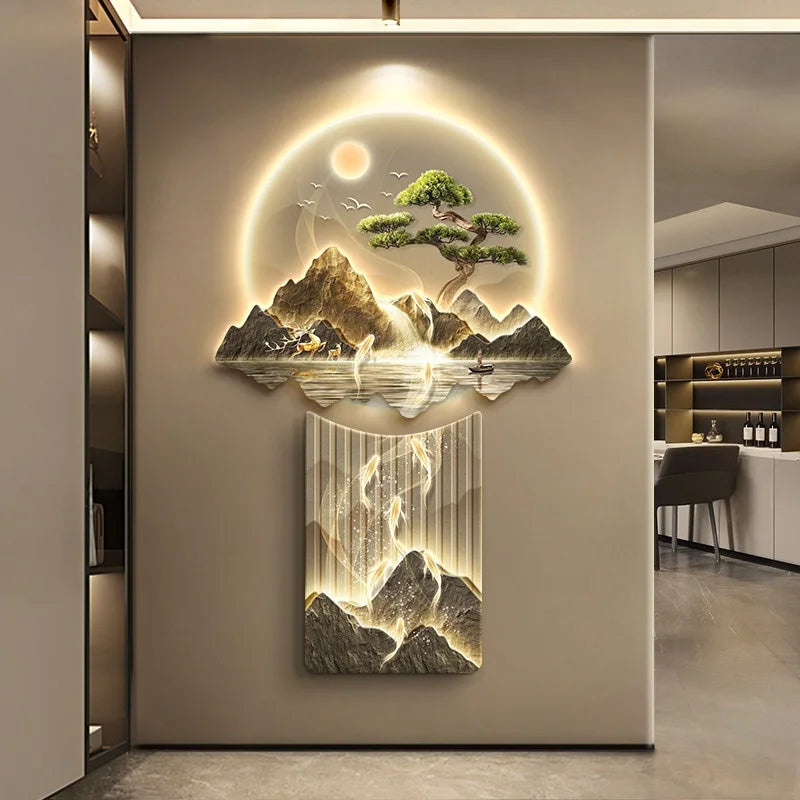 Modern Background Landscape Led Living Room Wall Lamp Painting Home Decor Corridor Entrance Hall Lustre Remote Control Lighting