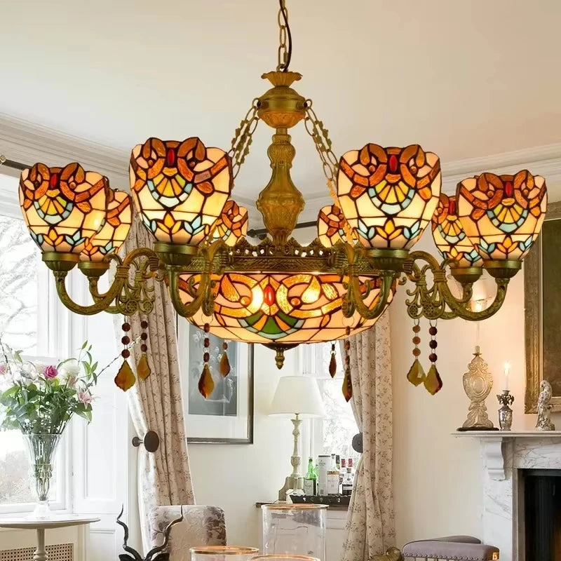 Retro Pendant Light Led Chandelier Creative Stained Glass Baroque Style Bar Bedroom Living Room Crystal