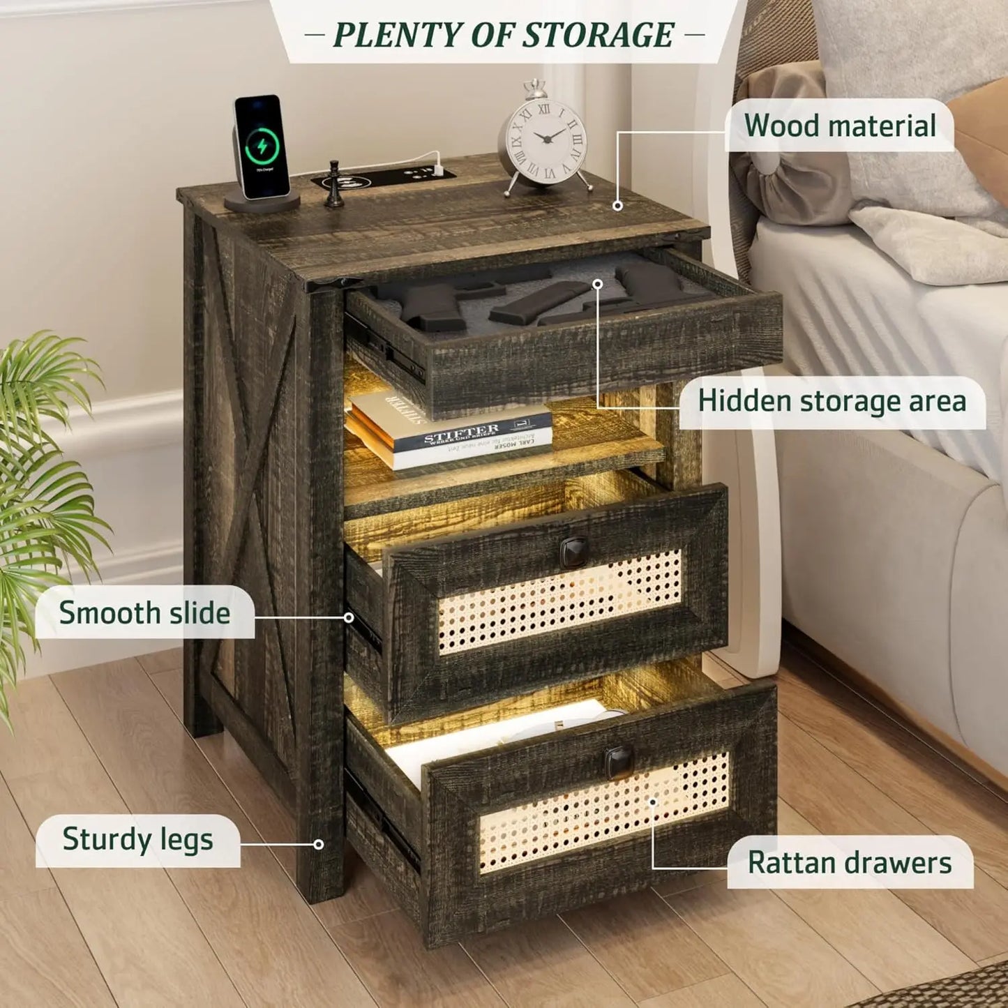 Farmhouse Night Stand With Gun Drawer And Charger Station