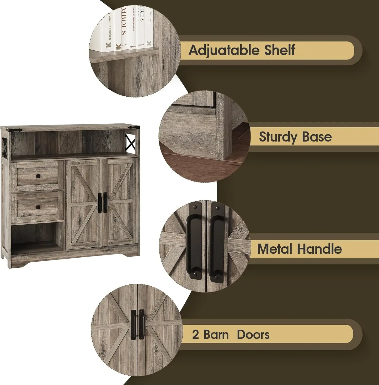 Farmhouse Storage Cabinet With Drawers And Barn Doors