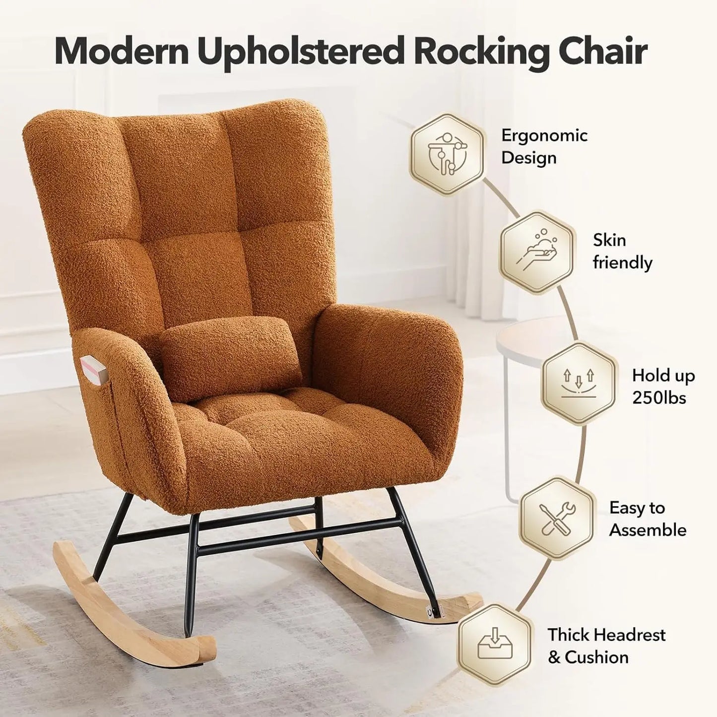 HiMISS High Back Rocking Chair With Headrest And Padded Seat