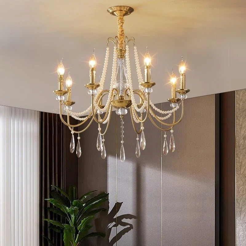SaloEElaitte French Luxury Crystal Pearl Chandelier E14 Pendant Lamp