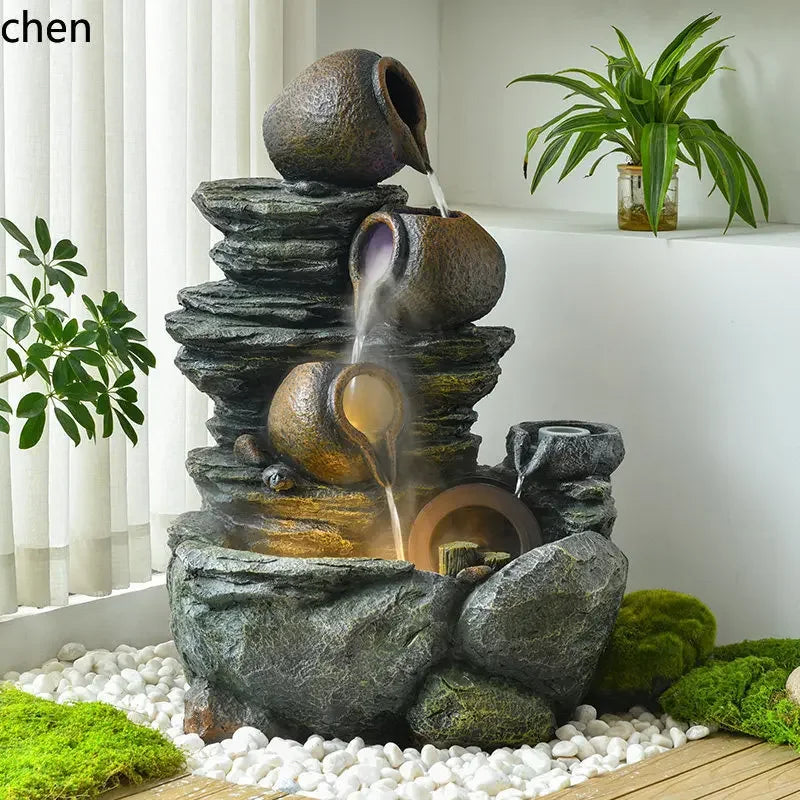 YFY   Outdoor garden rockery with ceramic pots, flowing water feature, recirculating water fountain, stone decor for landscaping