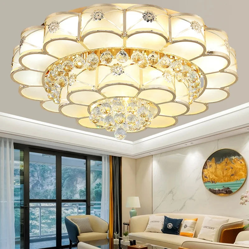 European Style Living Room Crystal Ceiling Lamp Atmospheric Simple Modern LED Bedroom Study Kitchen Island Ceiling Light Fixture