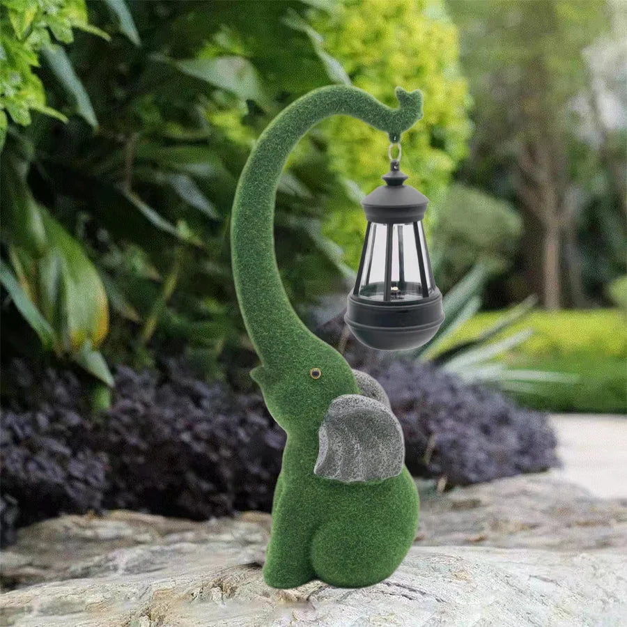 Whimsical Solar Powered Elephant Statue - Outdoor Resin Figurine with LED Light, DIY Landscaping Decor, Yard Lawn Ornament