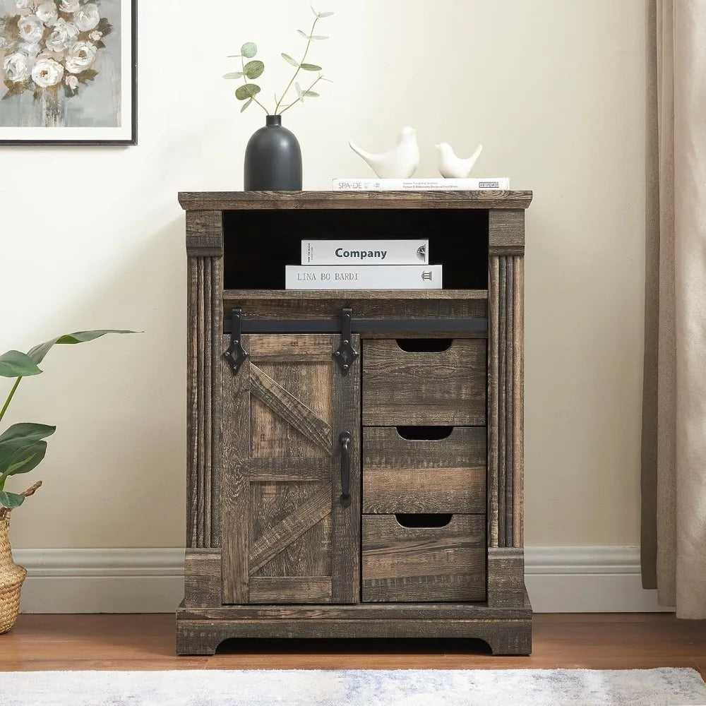 XMSJ Farmhouse Bathroom Cabinet With Sliding Barn Door