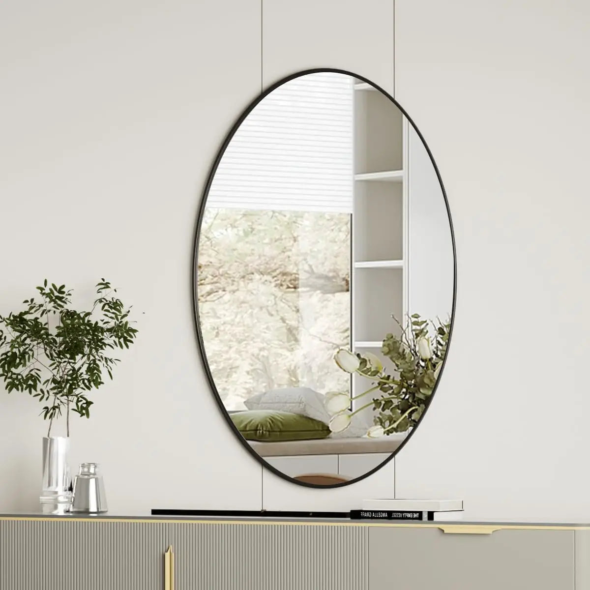 Black Oval Bathroom Mirror, 20'x28' Bathroom Vanity Mirror, Oval Mirror for Bedroom Living Room Entryway, Hangs Horizontal or Ve