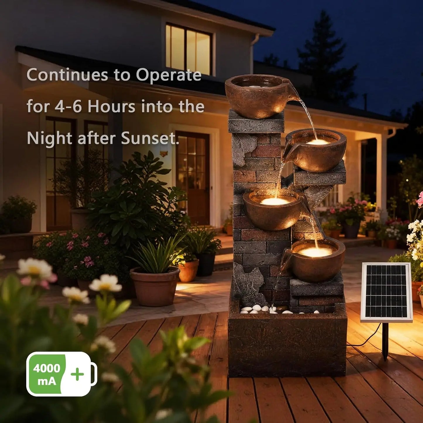 Five Tier Solar Outdoor Water Fountain With Led Lights