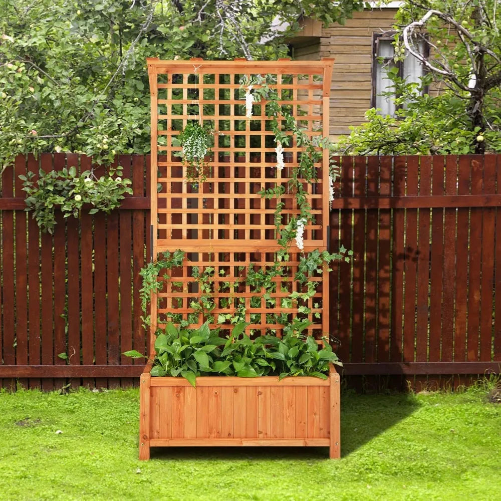 Raised Garden Bed With Trellis Planter And Drainage Holes