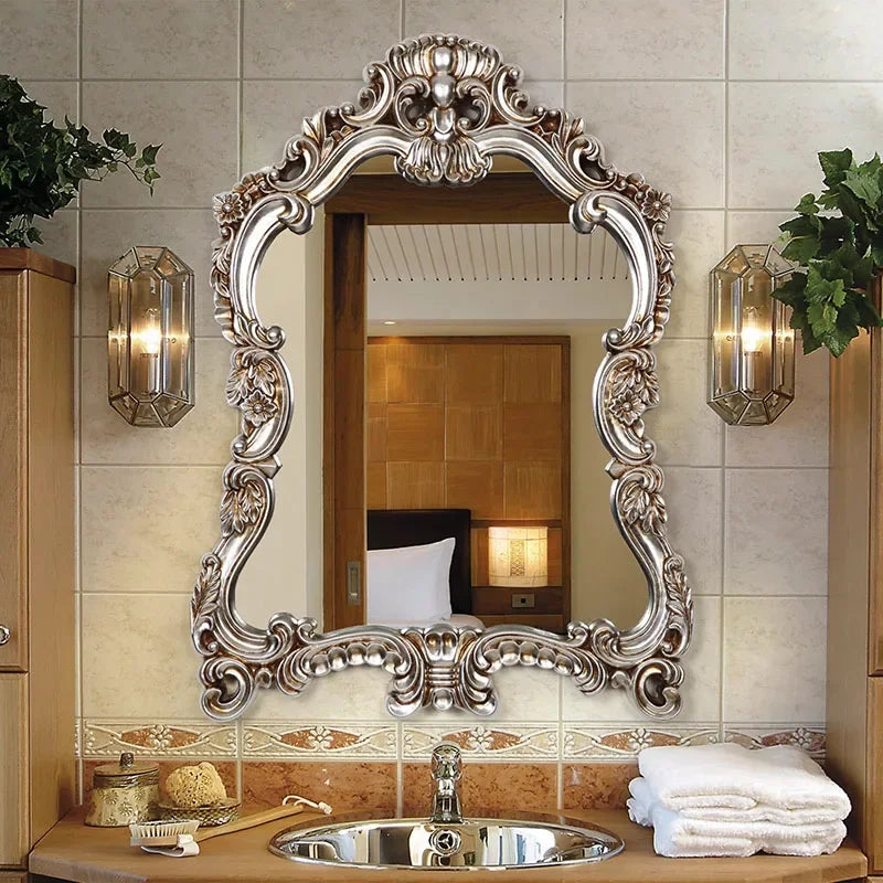 European Style Wall Mounted Bathroom Mirror With Waterproof Decorative Frame