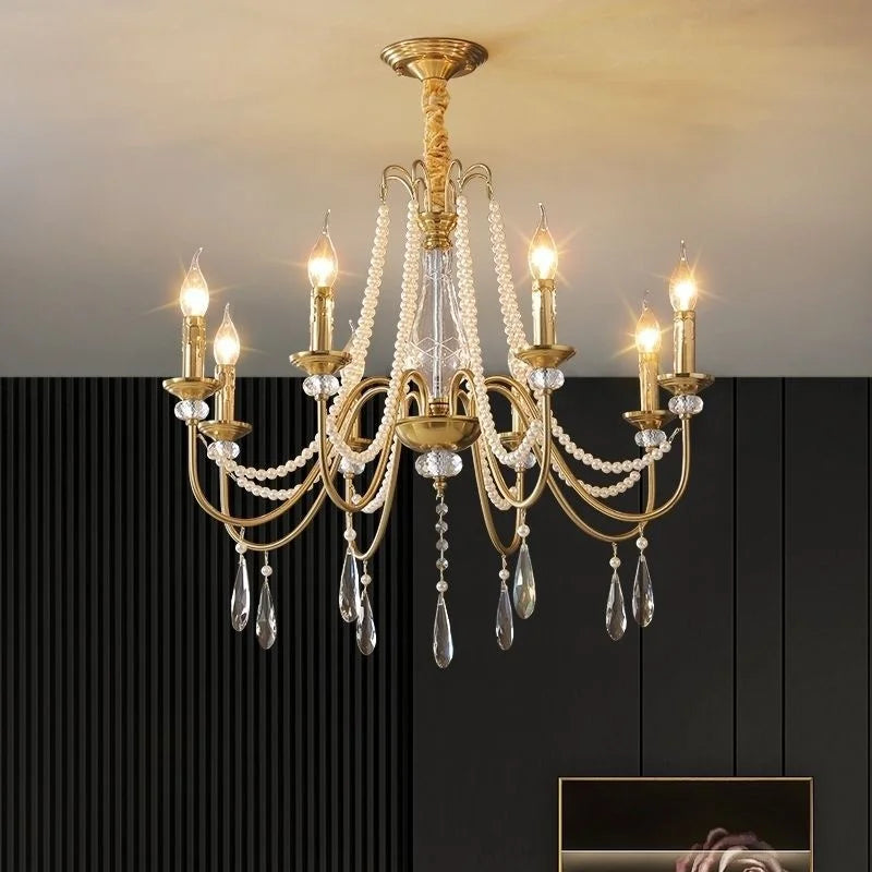 SaloEElaitte French Luxury Crystal Pearl Chandelier E14 Pendant Lamp