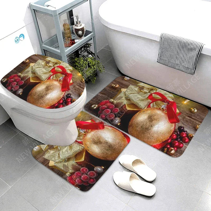 Modern Suede Geometric Bath Mat Set 3Pc Non Slip Rugs