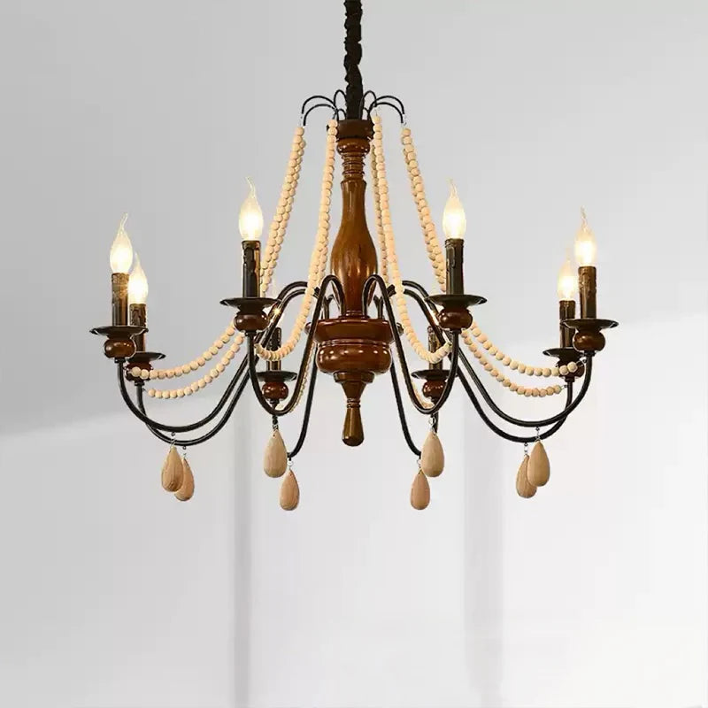 SaloEElaitte American Retro Wood Candle E27 Chandelier Pendant Light