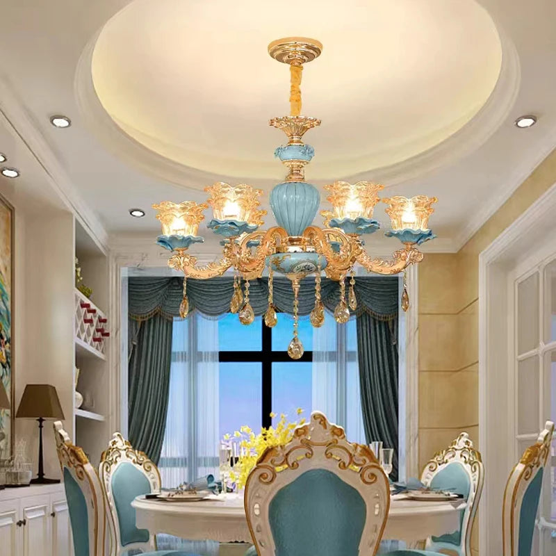 Fei Guang Lighting Ceramic Chandelier Crystal Glass Fixture