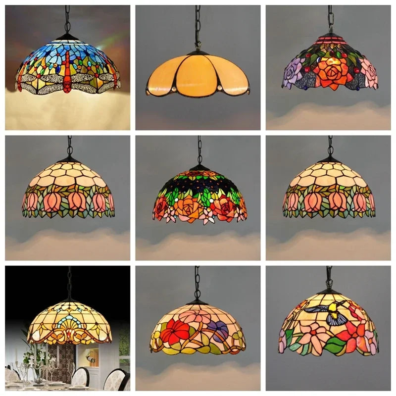 European Retro Colorful Glass Chandelier Bar Restaurant Creative Rural Bedroom Porch Balcony Mediterranean Light Fixture