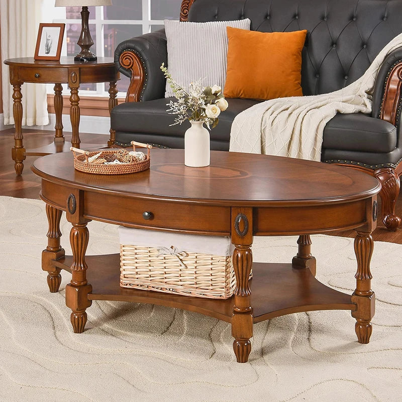 American Classic Coffee Tables With Drawers Storage Retro Oval Coffee Tables Luxury Elegant Mesas De Café Furniture Home