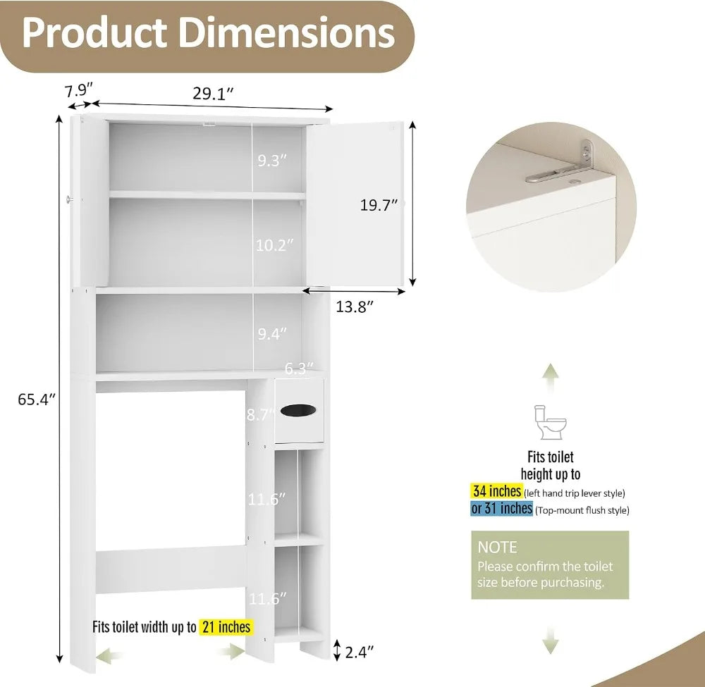 Bathroom Storage Cabinet Over Toilet with Toilet Paper Holder, Freestanding Organizer Space Saver, White