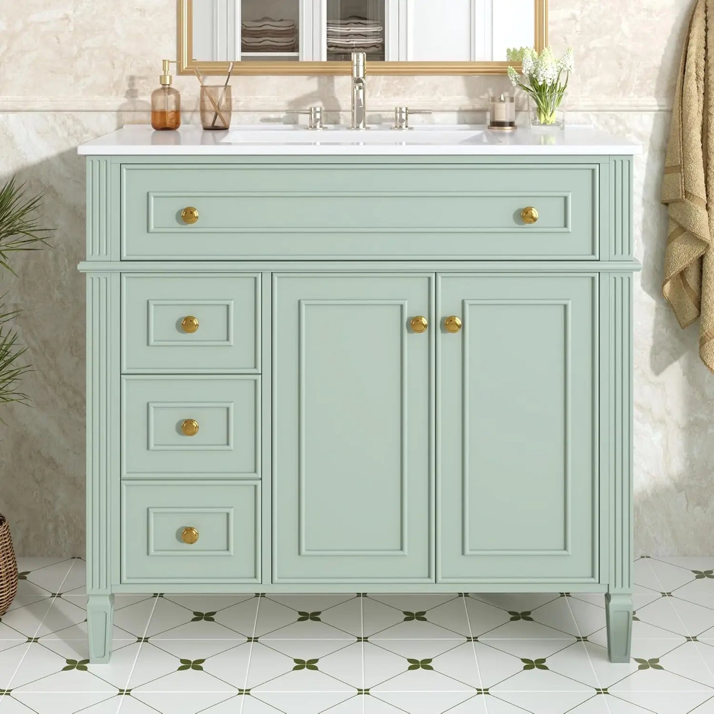 Free Standing Bathroom Vanity With Ceramic Sink And Wood Cabinet