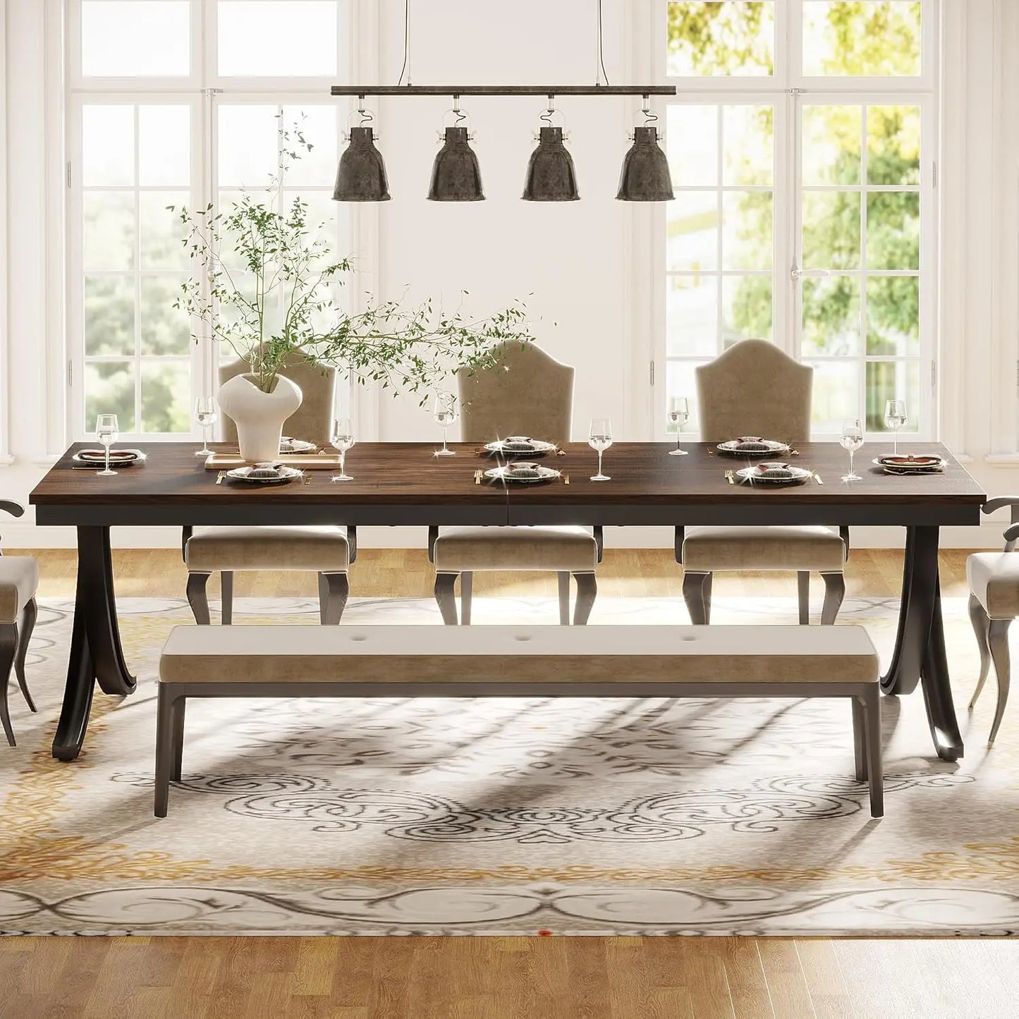 LITTLE TREE Rectangular Farmhouse Dining Table For Kitchen And Dining Room