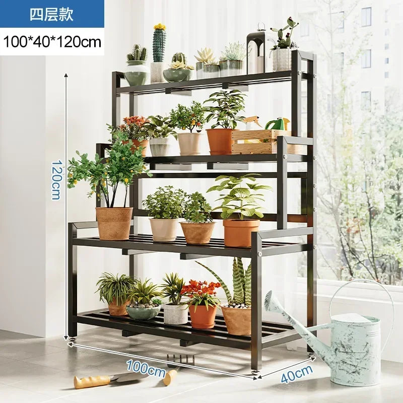 Tiered Display Plant Rack Shelf Universal Outdoor Metal Square Plant Rack Shelf Luxury Black Plantenrek Balcony Furniture