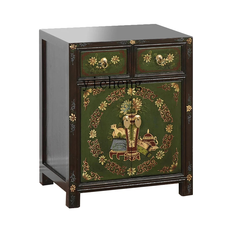 CZ Solid Wood Bedside Table Vintage Multifunctional Storage Organizer