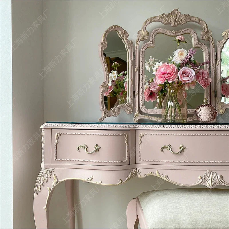 Comfortable Makeup Vanity Table Mirror Desk Stool Living Room Dresser Makeup Dressing Table Drawers Storage Bedroom Furniture