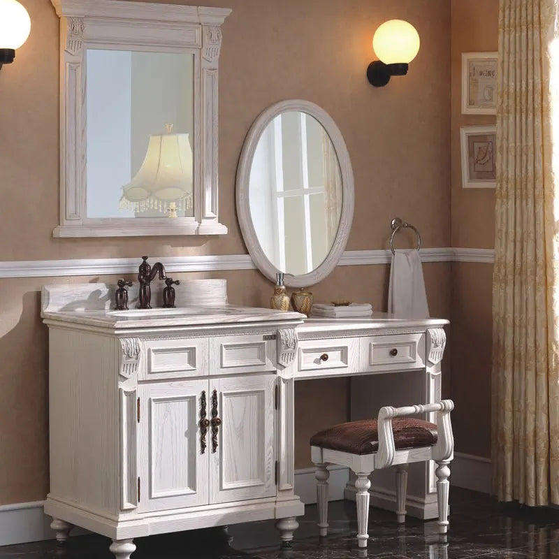 European Style Solid Wood Bathroom Vanity Oak Dressing Table with Handwashing Basin Cabinet Combination American Design XHSH