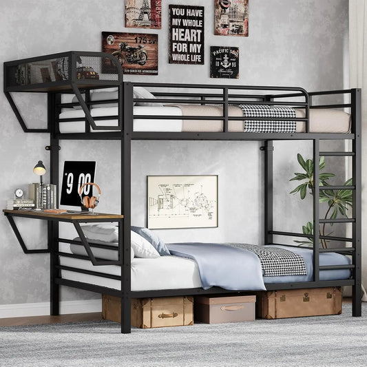 Twin Over Twin Bunk Bed With Charging Desk Heavy Duty
