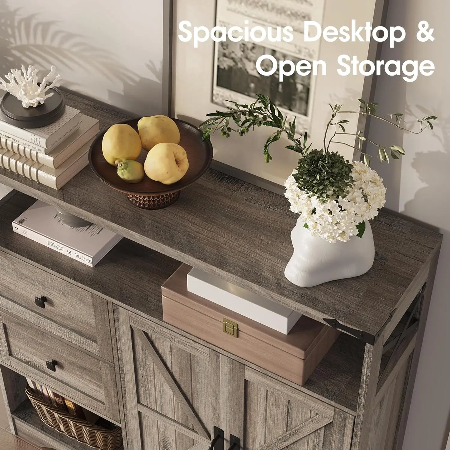 Farmhouse Storage Cabinet With Drawers And Barn Doors