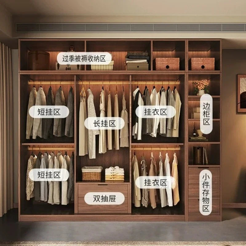 Storage Clothes Closet Furniture Household Bedroom Solid Wood Cabinet Light Luxury Sliding Door Large Wardrobe Clothing Cabinets