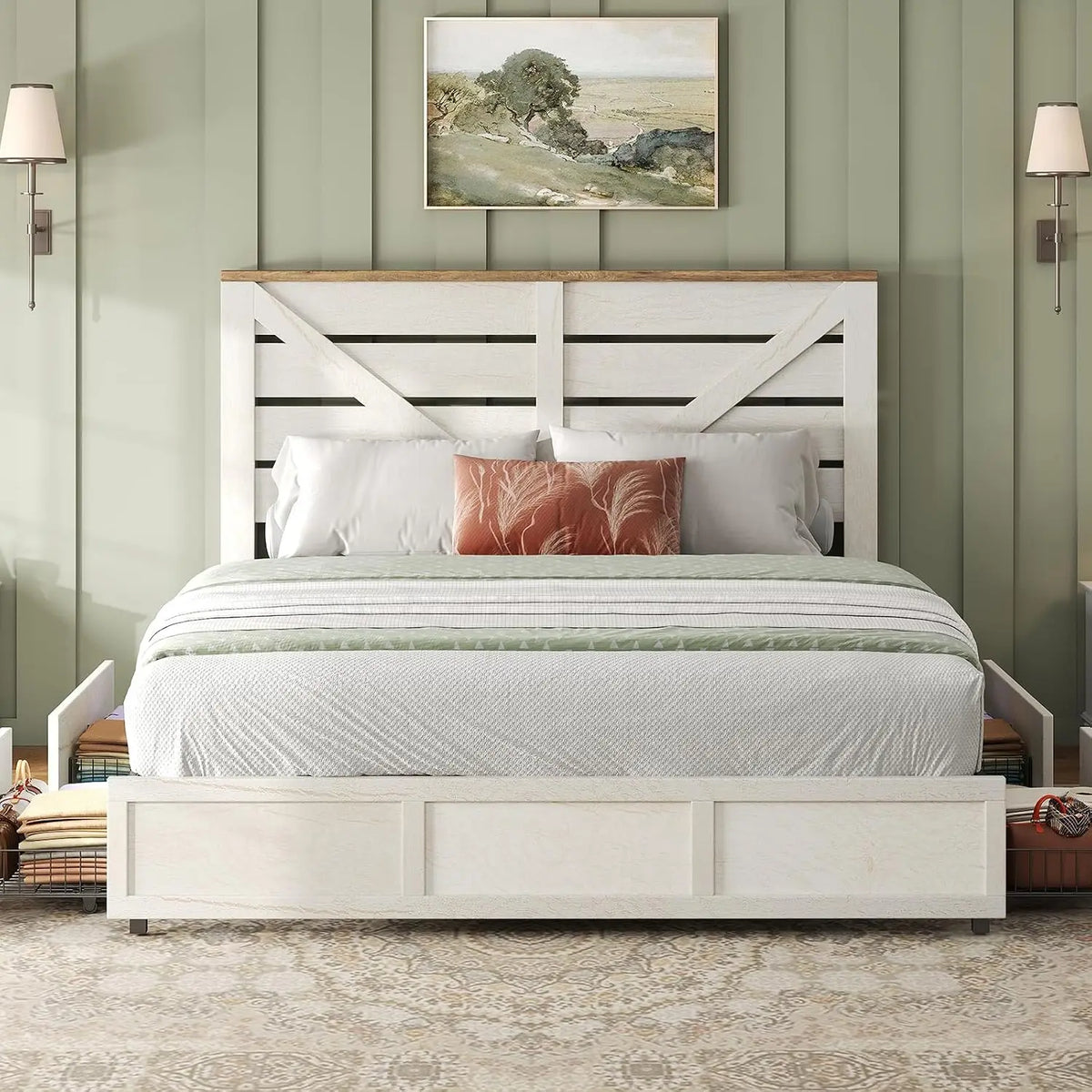 Farmhouse Barn Door Headboard Wooden Bed Frame Platform Design