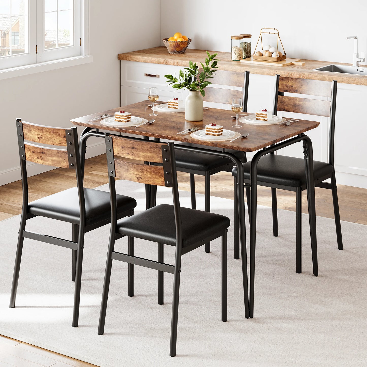 HiMISS Dining Table Set for Four with Chairs Wooden Kitchen