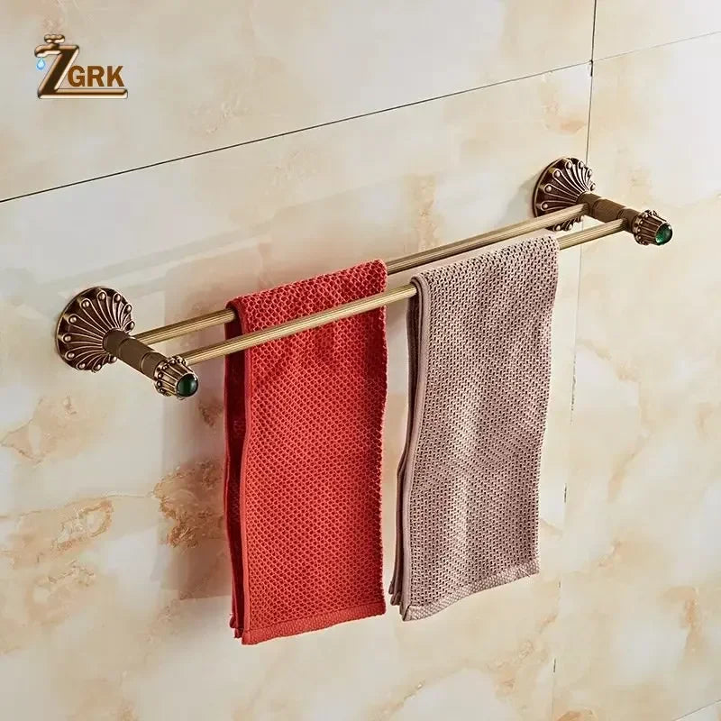 Antique Brass Bathroom Hardware Retro Carved Bath Towel Rack Cup Holder Toliet Brush Holder Storage Rack Bathroom Fixture