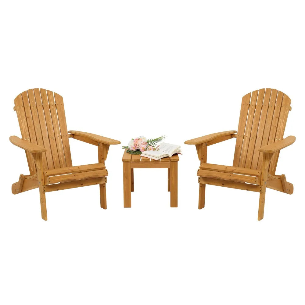 Two Adirondack Wood Foldable Lounge Chairs for Outdoor Patio