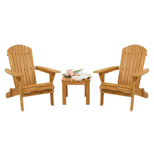 Two Adirondack Wood Foldable Lounge Chairs for Outdoor Patio