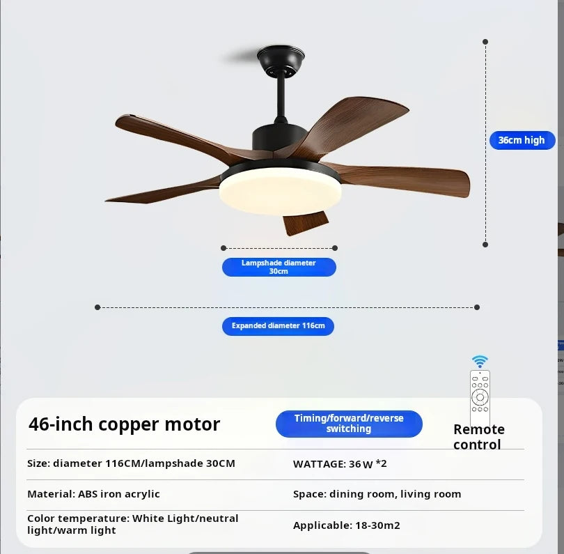 Nordic Retro Bedroom Living Room Dining Room Bedroom Electric Fan Ceiling Fan Lighting Fixtures Electric Fan Strong Wind Force