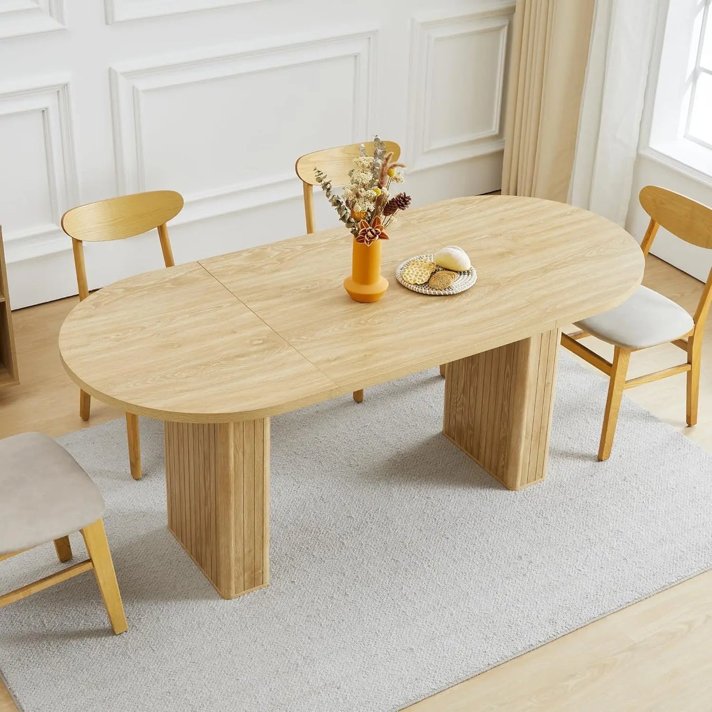 Rectangular Dining Table Modern Farmhouse Wood Strip Base