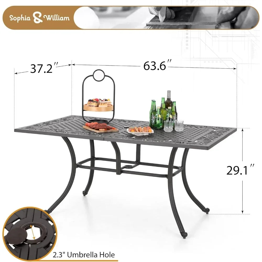 Outdoor Rectangular Cast Aluminium Dining Table For Patio