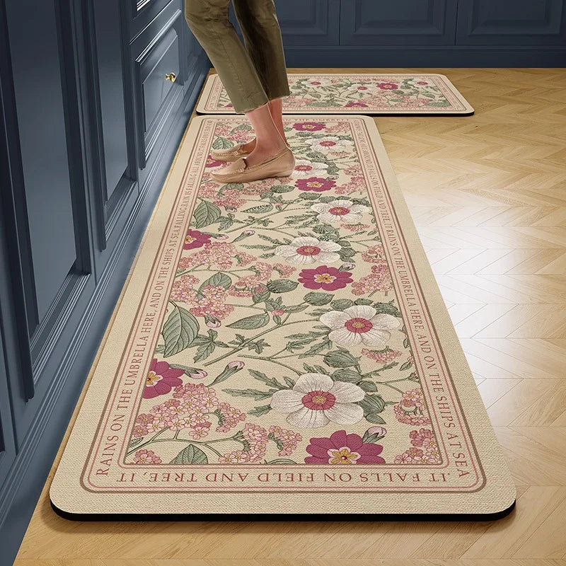 Facaishu PVC Leather Kitchen Floor Mat Non-Slip Waterproof Oilproof Rug
