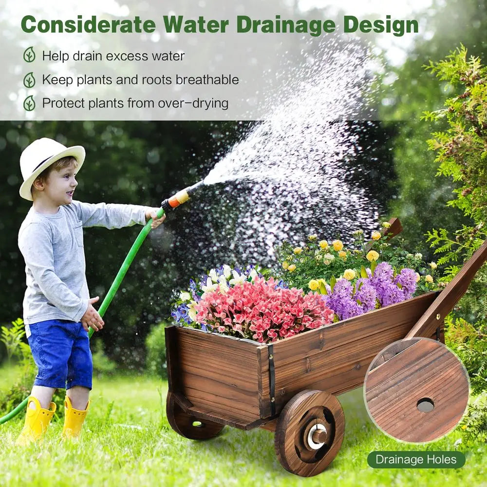 Porcelain Wagon Cart Plant Pot Stand Raised Garden Planter Box
