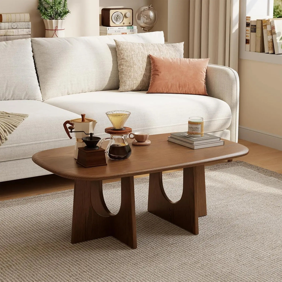 Mid Century Rubberwood Coffee Table With U Shaped Legs