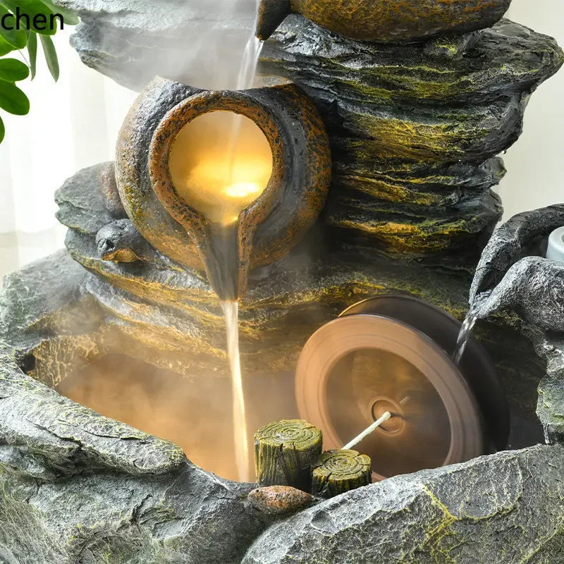 YFY   Outdoor garden rockery with ceramic pots, flowing water feature, recirculating water fountain, stone decor for landscaping