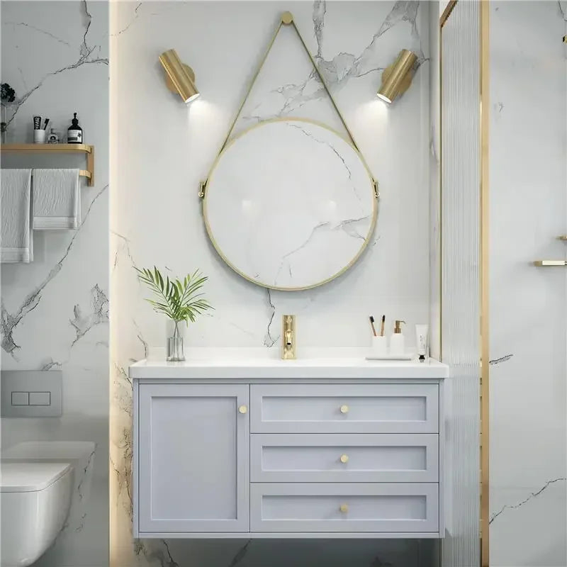 Nordic Bathroom Vanity Cabinet With Mirror Light And Ceramic Sink