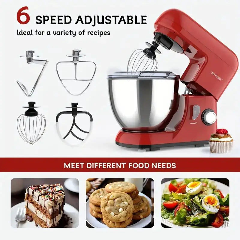 US Plug 1pc kitchen machine, 4.5 Qt Tilt-Head Electric Household Stand Mixer - 500W 6+P Speed,Food Beater And Butter Beater