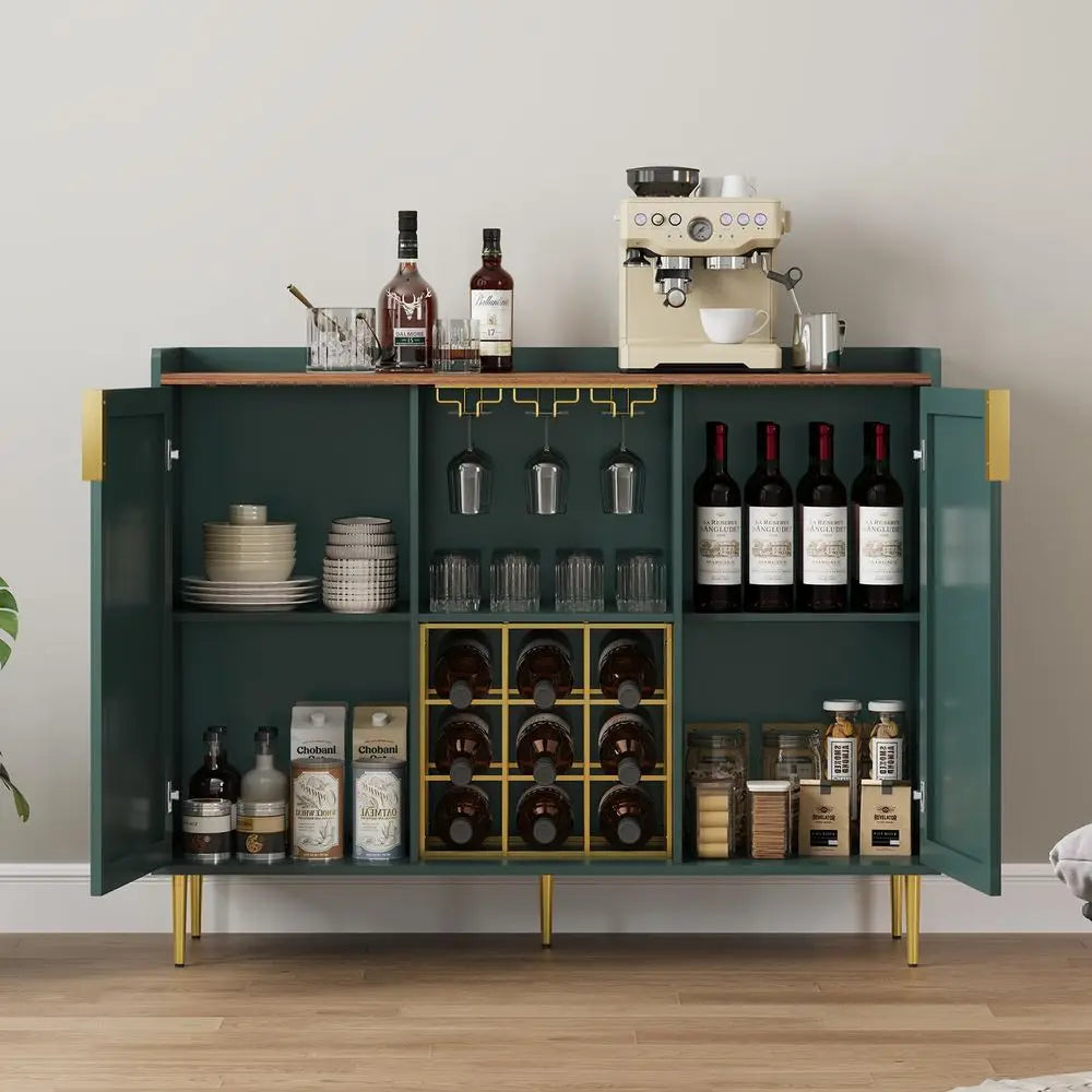 Wine Bar Cabinet With Glass Holder And Wine Rack Rustic Modern Storage
