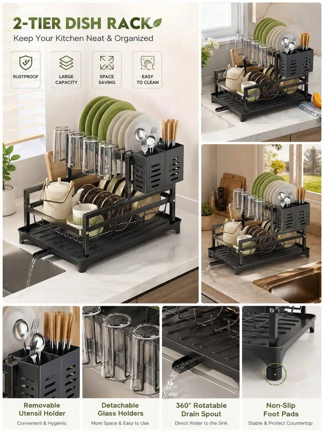 Stainless Steel Dish Drying Rack For Kitchen Countertop